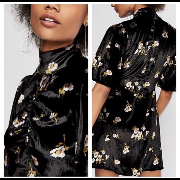 NWT FREE PEOPLE BLK VELVET FLORAL DRESS - Picture 3 of 9